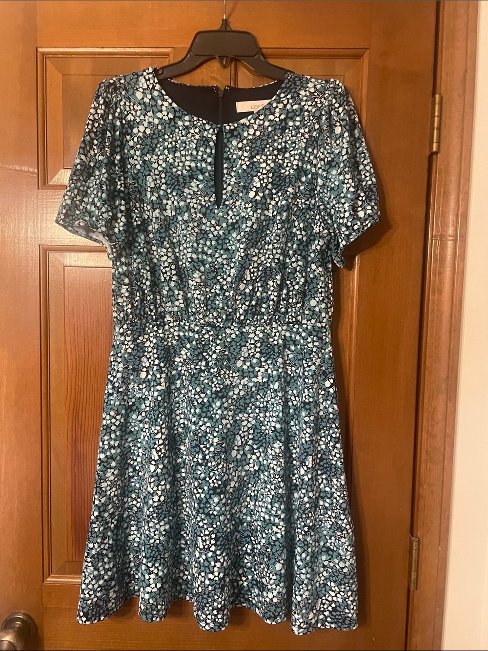 LOFT Teal and White Floral Fit & Flare Women’s Dress